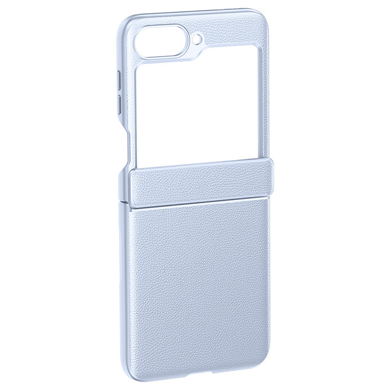 For Samsung Galaxy Z Flip6 5G Case Leather+PC Hinge Design Phone Cover with Rear Screen Film - Purple