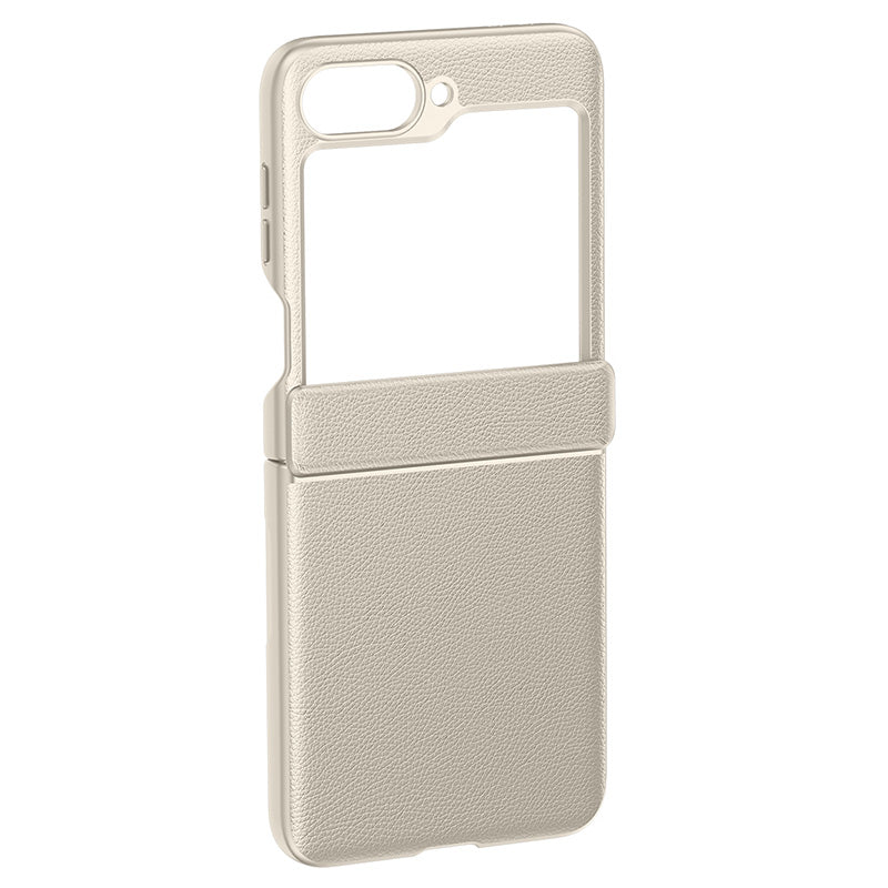 For Samsung Galaxy Z Flip6 5G Case Leather+PC Hinge Design Phone Cover with Rear Screen Film - Titanium Grey