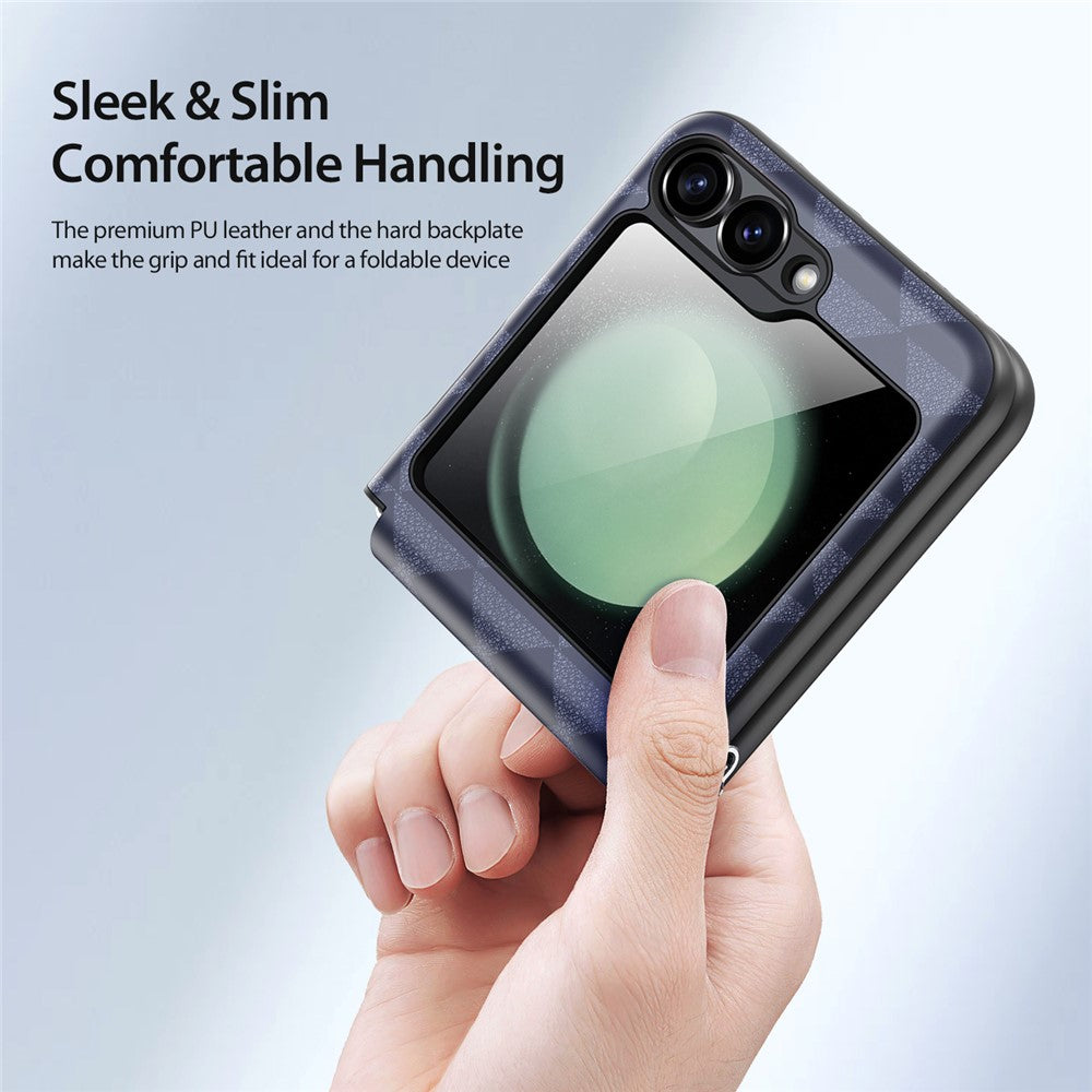 DUX DUCIS Fitt Series for Samsung Galaxy Z Flip7 FE 5G / Z Flip6 5G Case Rhombus Leather+TPU Phone Cover - Blue