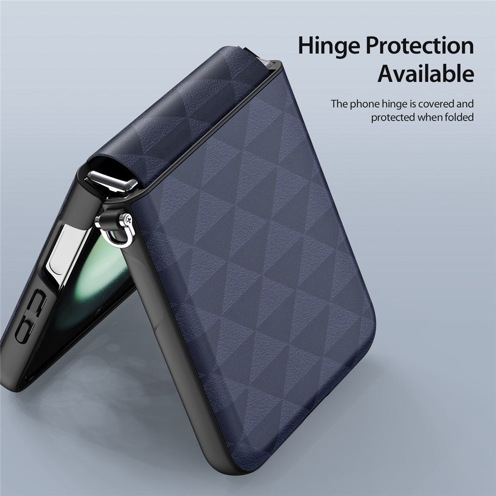 DUX DUCIS Fitt Series for Samsung Galaxy Z Flip7 FE 5G / Z Flip6 5G Case Rhombus Leather+TPU Phone Cover - Blue