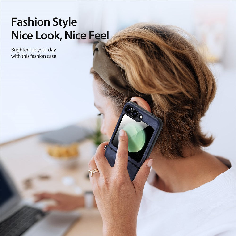 DUX DUCIS Fitt Series for Samsung Galaxy Z Flip7 FE 5G / Z Flip6 5G Case Rhombus Leather+TPU Phone Cover - Blue