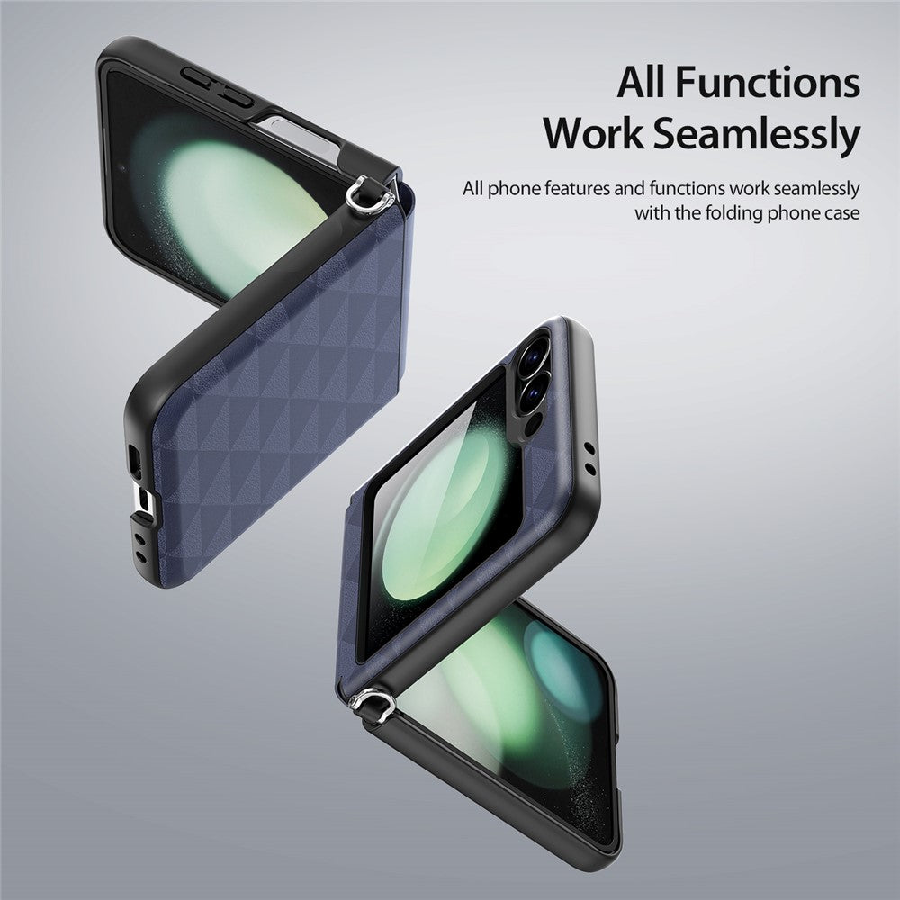 DUX DUCIS Fitt Series for Samsung Galaxy Z Flip7 FE 5G / Z Flip6 5G Case Rhombus Leather+TPU Phone Cover - Blue