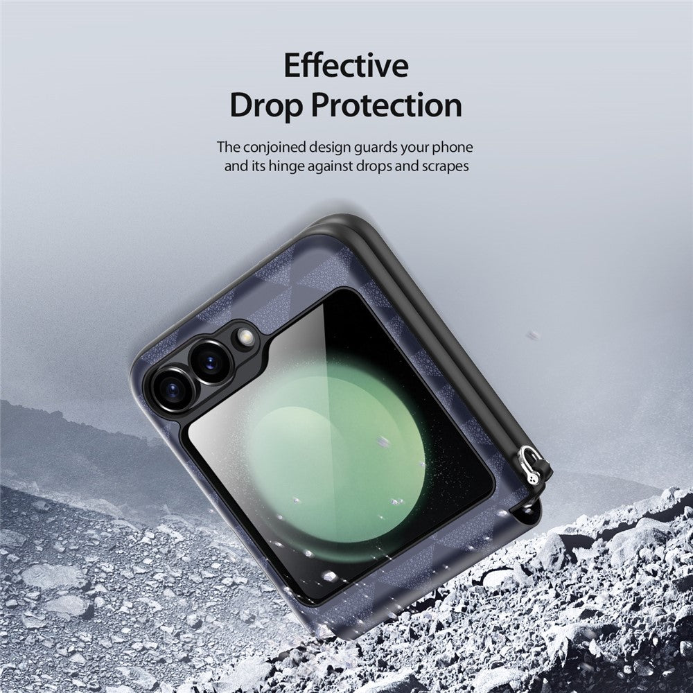 DUX DUCIS Fitt Series for Samsung Galaxy Z Flip7 FE 5G / Z Flip6 5G Case Rhombus Leather+TPU Phone Cover - Blue