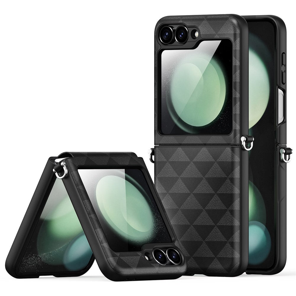 DUX DUCIS Fitt Series for Samsung Galaxy Z Flip7 FE 5G / Z Flip6 5G Case Rhombus Leather+TPU Phone Cover - Black