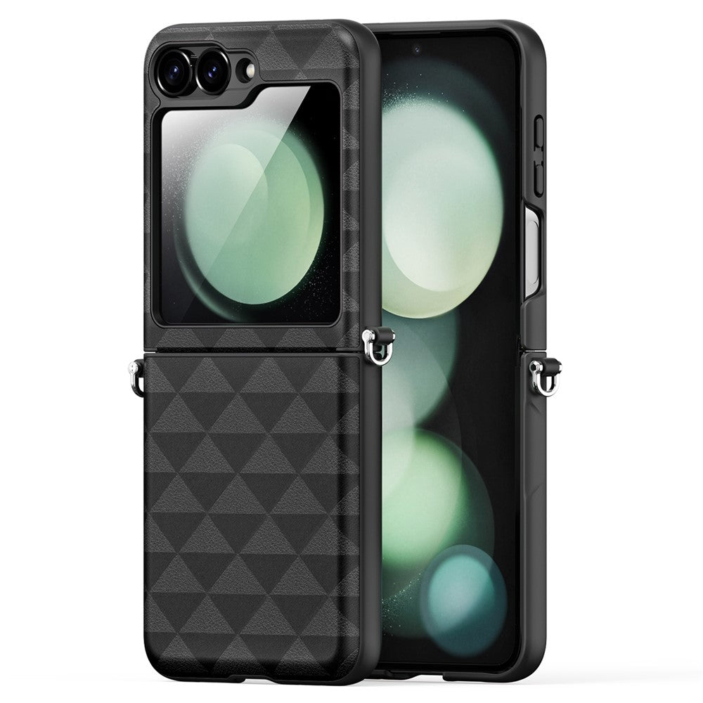 DUX DUCIS Fitt Series for Samsung Galaxy Z Flip7 FE 5G / Z Flip6 5G Case Rhombus Leather+TPU Phone Cover - Black