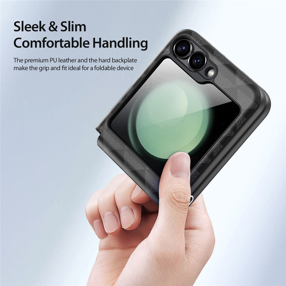 DUX DUCIS Fitt Series for Samsung Galaxy Z Flip7 FE 5G / Z Flip6 5G Case Rhombus Leather+TPU Phone Cover - Black