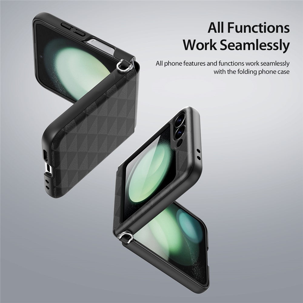 DUX DUCIS Fitt Series for Samsung Galaxy Z Flip7 FE 5G / Z Flip6 5G Case Rhombus Leather+TPU Phone Cover - Black