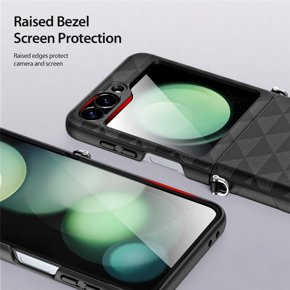DUX DUCIS Fitt Series for Samsung Galaxy Z Flip7 FE 5G / Z Flip6 5G Case Rhombus Leather+TPU Phone Cover - Black