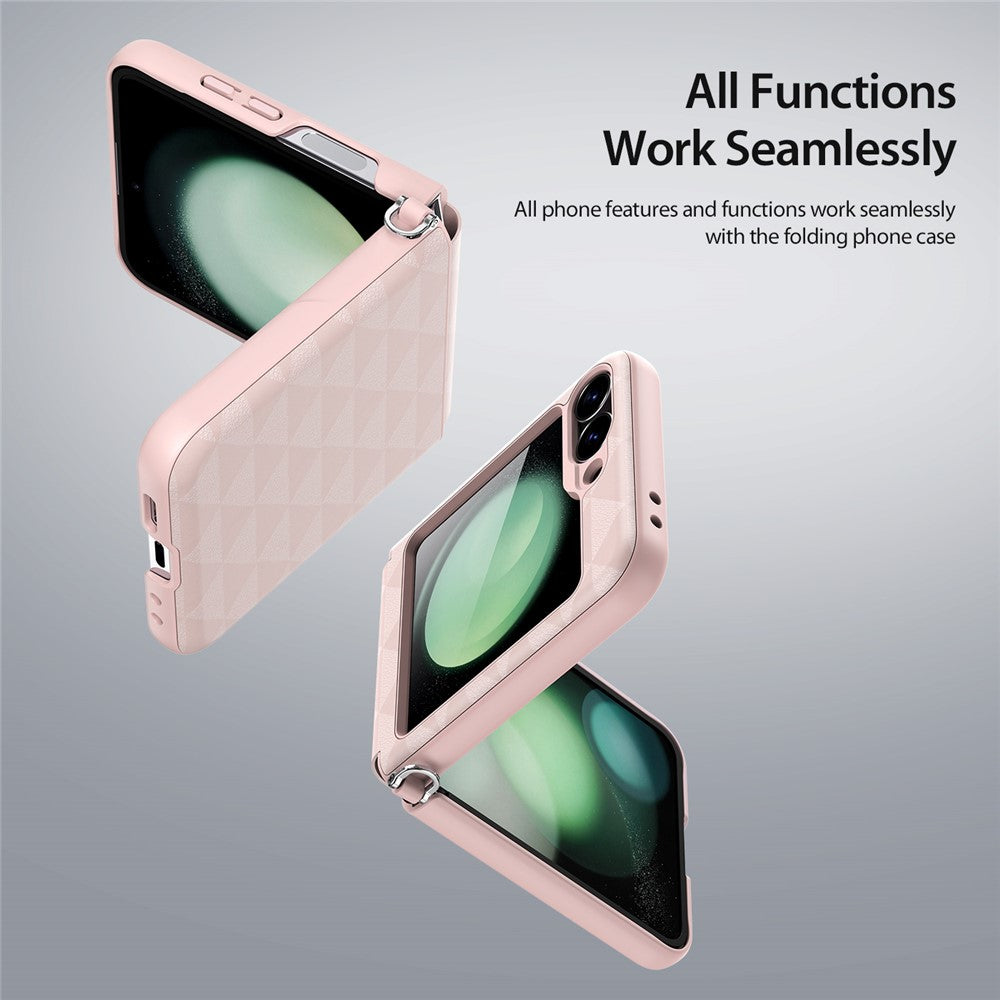 DUX DUCIS Fitt Series for Samsung Galaxy Z Flip7 FE 5G / Z Flip6 5G Case Rhombus Leather+TPU Phone Cover - Pink