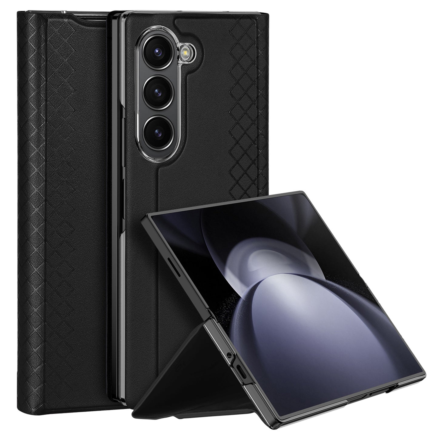 DUX DUCIS Bril Series for Samsung Galaxy Z Fold6 5G Case Card Slot Leather Stand Phone Cover - Black