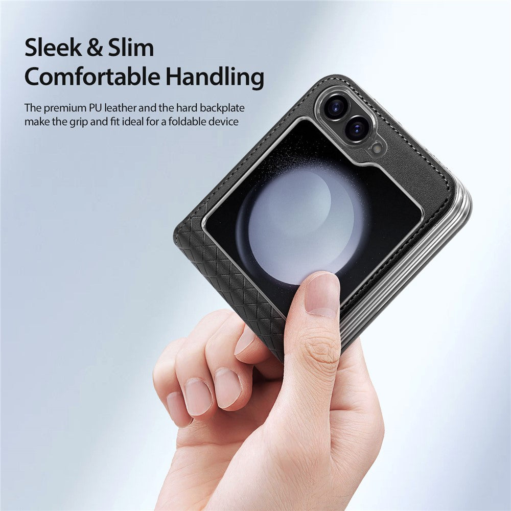 For Samsung Galaxy Z Flip7 FE 5G / Z Flip6 5G Magnetic Case DUX DUCIS Bril Series Leather+PC Phone Cover with Stand - Black