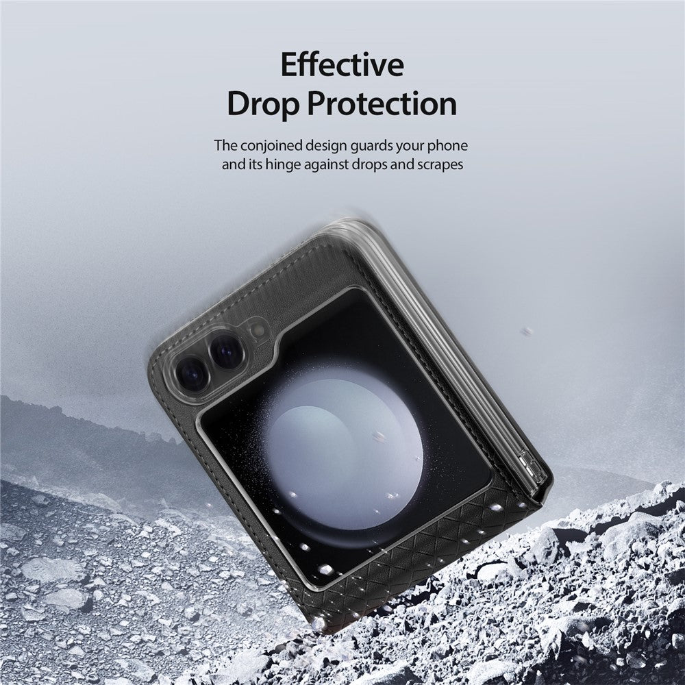 For Samsung Galaxy Z Flip7 FE 5G / Z Flip6 5G Magnetic Case DUX DUCIS Bril Series Leather+PC Phone Cover with Stand - Black