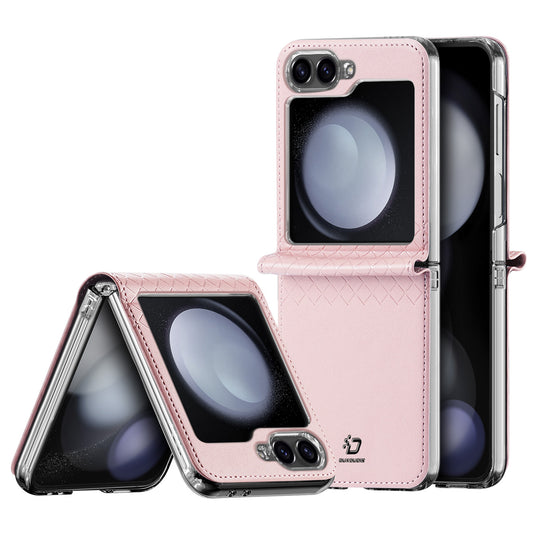 DUX DUCIS Bril Series for Samsung Galaxy Z Flip6 5G Case Leather+PC Protective Shell Cover - Pink
