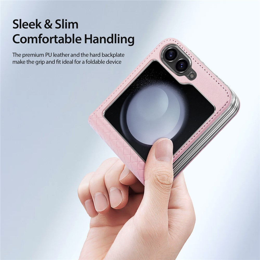 For Samsung Galaxy Z Flip7 FE 5G / Z Flip6 5G Magnetic Case DUX DUCIS Bril Series Leather+PC Phone Cover with Stand - Pink