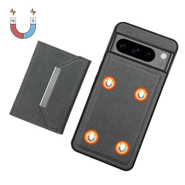 For Google Pixel 9 Pro XL Case Leather Phone Back Cover Detachable Card Holder Kickstand - Grey