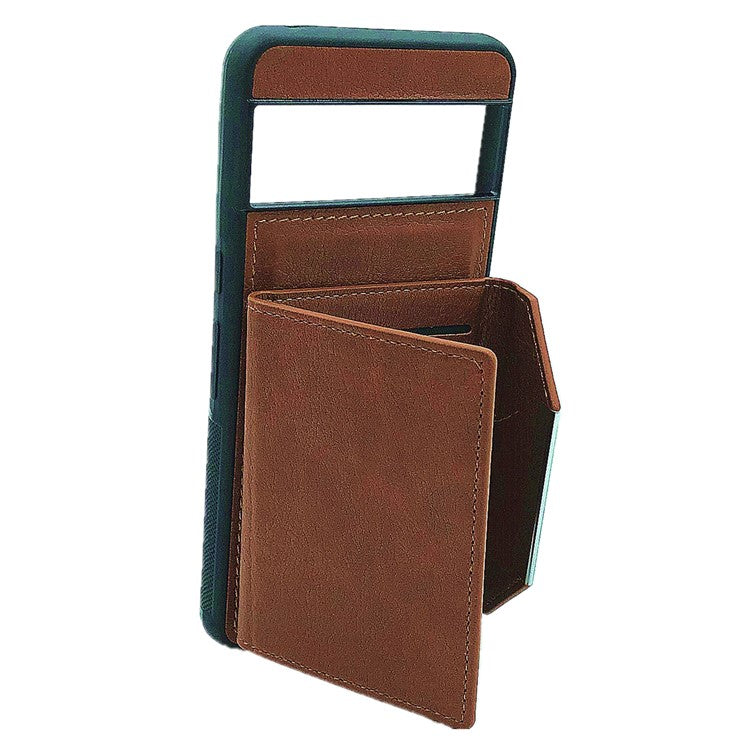 For Google Pixel 9 Pro XL Case Leather Phone Back Cover Detachable Card Holder Kickstand - Brown
