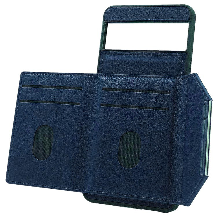 For Google Pixel 9 / 9 Pro Case Leather Back Cover Detachable Card Holder Kickstand - Sapphire