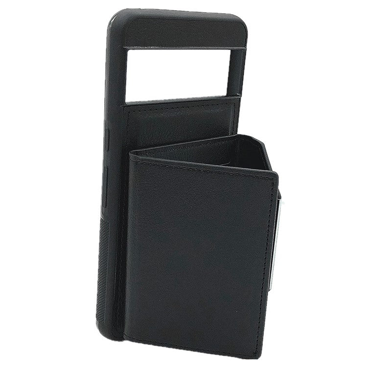 For Google Pixel 9 / 9 Pro Case Leather Back Cover Detachable Card Holder Kickstand - Black