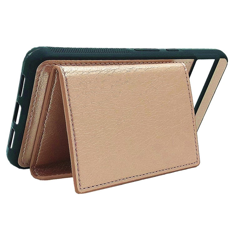 For Google Pixel 9 / 9 Pro Case Leather Back Cover Detachable Card Holder Kickstand - Rose Gold