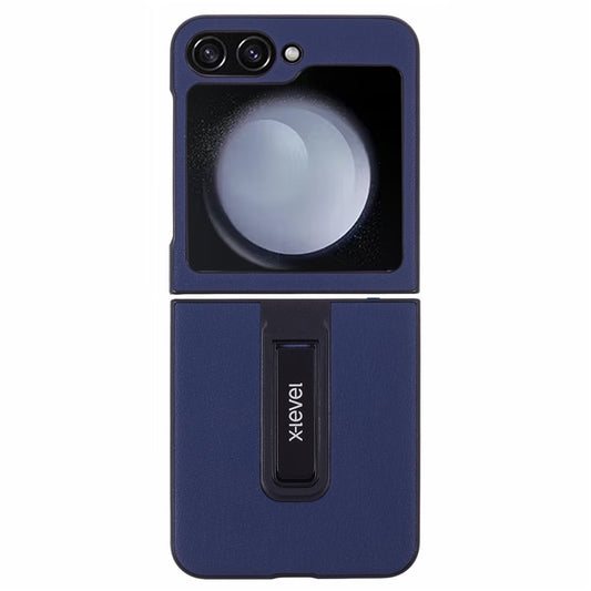 X-LEVEL For Samsung Galaxy Z Flip7 FE 5G / Z Flip6 5G Magnetic Kickstand Folding Phone Case PU Leather Coated PC Cover - Dark Blue