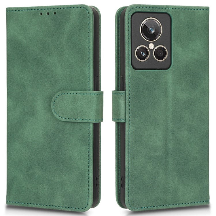 For Realme GT2 Explorer Master 5G PU Leather Skin-touch Feeling Stand Phone Case Folio Flip Wallet Magnetic Clasp Cover - Green