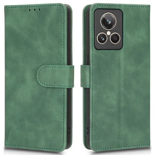 For Realme GT2 Explorer Master 5G PU Leather Skin-touch Feeling Stand Phone Case Folio Flip Wallet Magnetic Clasp Cover - Green