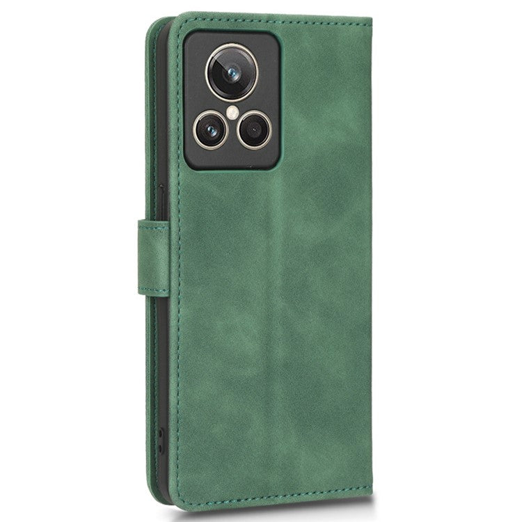 For Realme GT2 Explorer Master 5G PU Leather Skin-touch Feeling Stand Phone Case Folio Flip Wallet Magnetic Clasp Cover - Green