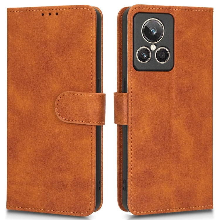 For Realme GT2 Explorer Master 5G PU Leather Skin-touch Feeling Stand Phone Case Folio Flip Wallet Magnetic Clasp Cover - Brown