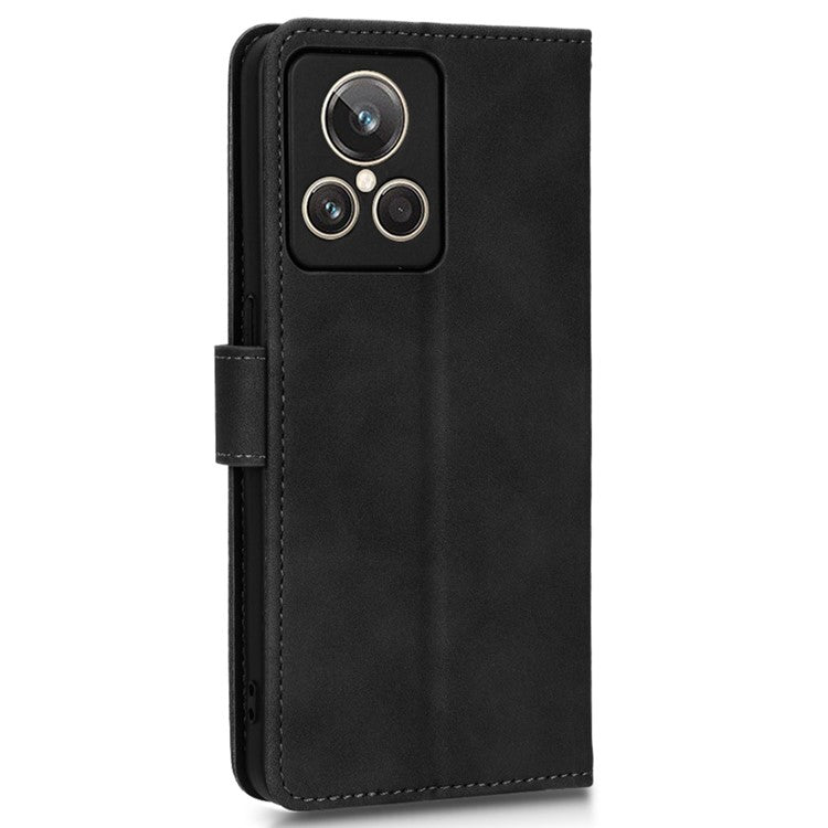 For Realme GT2 Explorer Master 5G PU Leather Skin-touch Feeling Stand Phone Case Folio Flip Wallet Magnetic Clasp Cover - Black