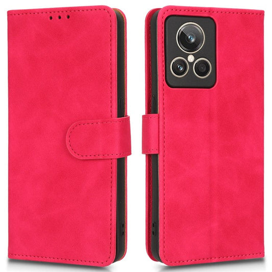 For Realme GT2 Explorer Master 5G PU Leather Skin-touch Feeling Stand Phone Case Folio Flip Wallet Magnetic Clasp Cover - Red