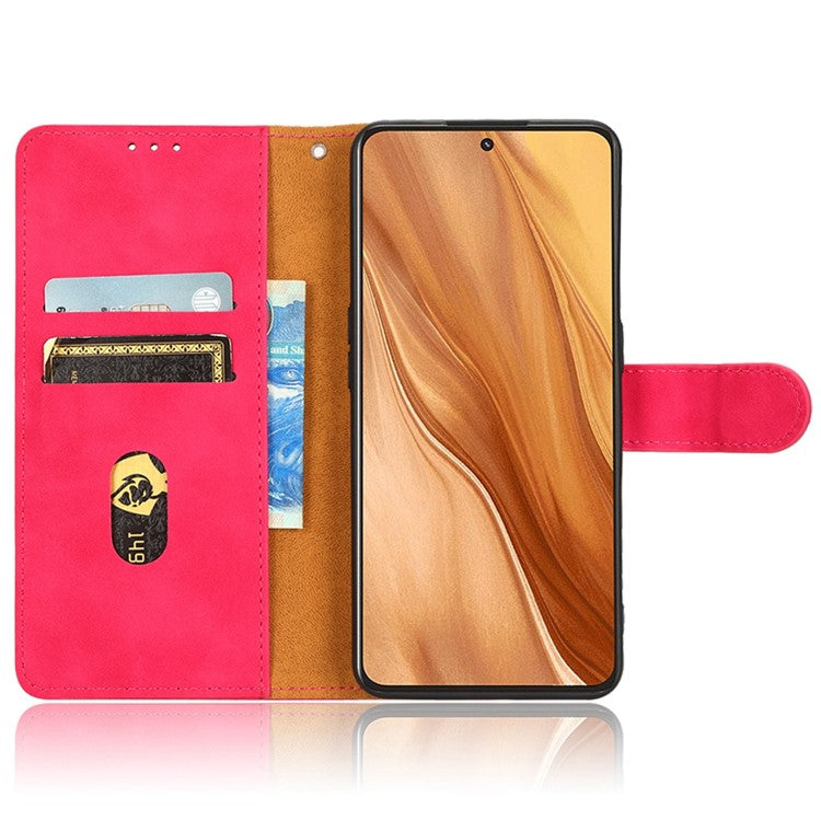 For Realme GT2 Explorer Master 5G PU Leather Skin-touch Feeling Stand Phone Case Folio Flip Wallet Magnetic Clasp Cover - Red