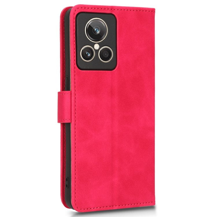 For Realme GT2 Explorer Master 5G PU Leather Skin-touch Feeling Stand Phone Case Folio Flip Wallet Magnetic Clasp Cover - Red