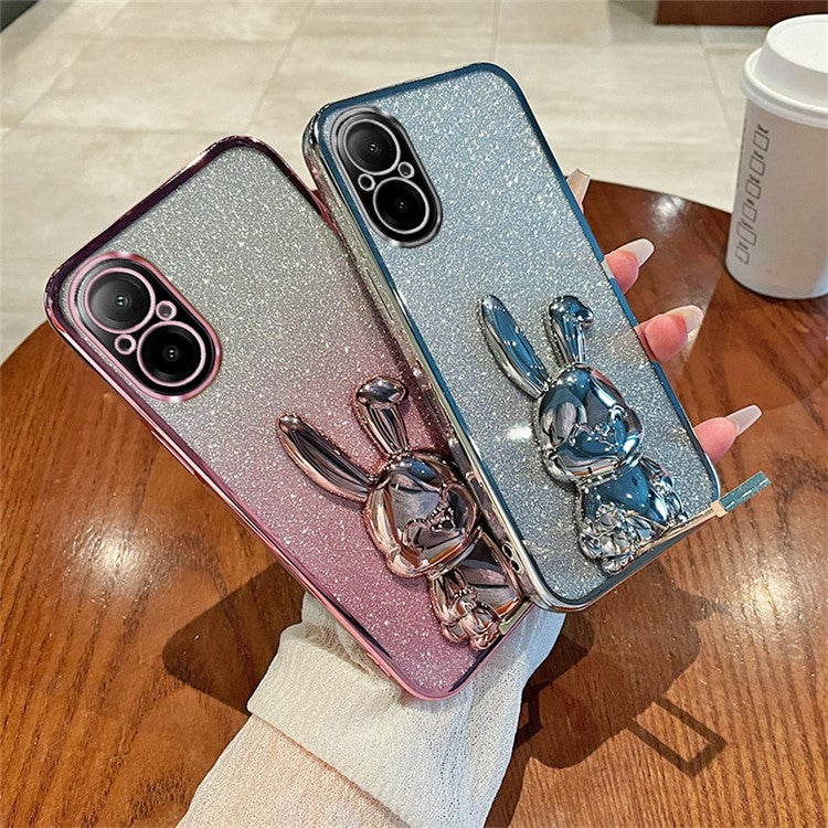 For Realme C67 4G Case Electroplating Glitter Rabbit PC+TPU Phone Cover with Kickstand - Blue