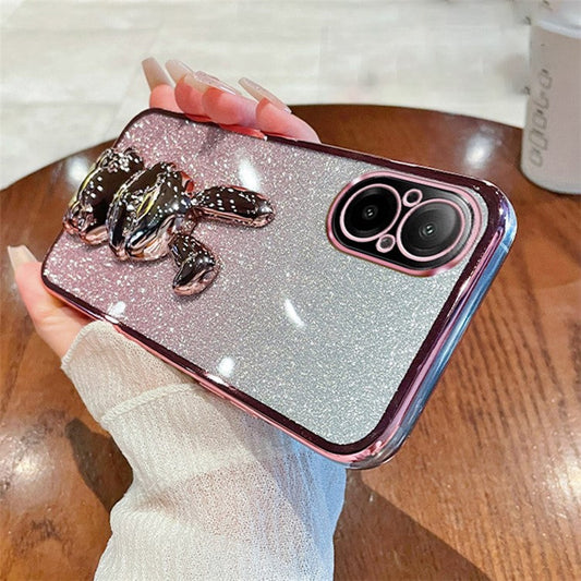 For Realme C67 4G Case Electroplating Glitter Rabbit PC+TPU Phone Cover with Kickstand - Pink
