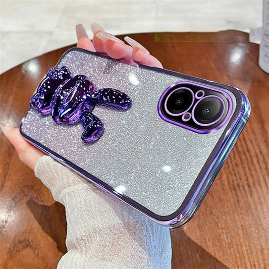 For Realme C67 4G Case Electroplating Glitter Rabbit PC+TPU Phone Cover with Kickstand - Purple