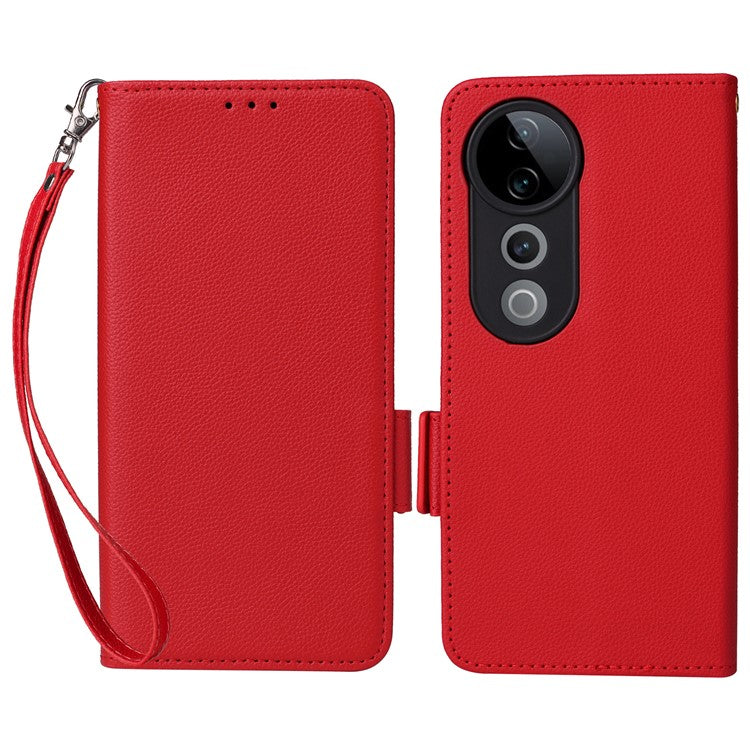For vivo S19 Pro 5G Case Litchi Texture Leather Phone Cover with Hand Strap - Red