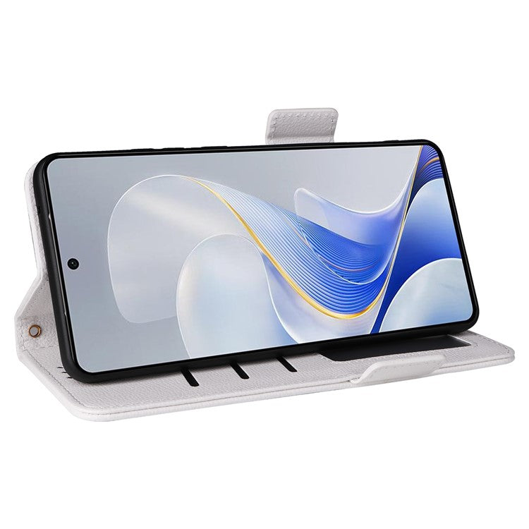 For vivo S19 5G Case with Strap Leather Phone Cover Litchi Texture Horizontal Flip - White