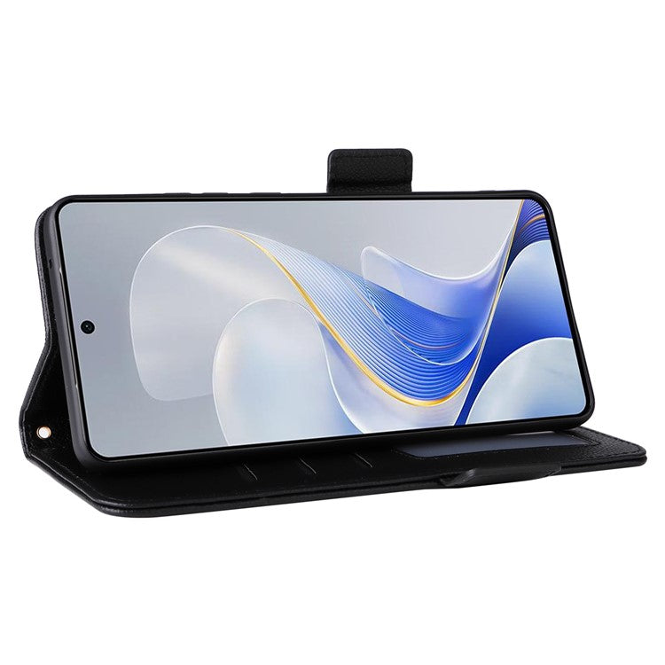 For vivo S19 5G Case with Strap Leather Phone Cover Litchi Texture Horizontal Flip - Black