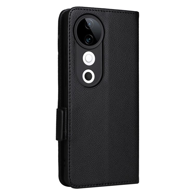 For vivo S19 5G Case with Strap Leather Phone Cover Litchi Texture Horizontal Flip - Black