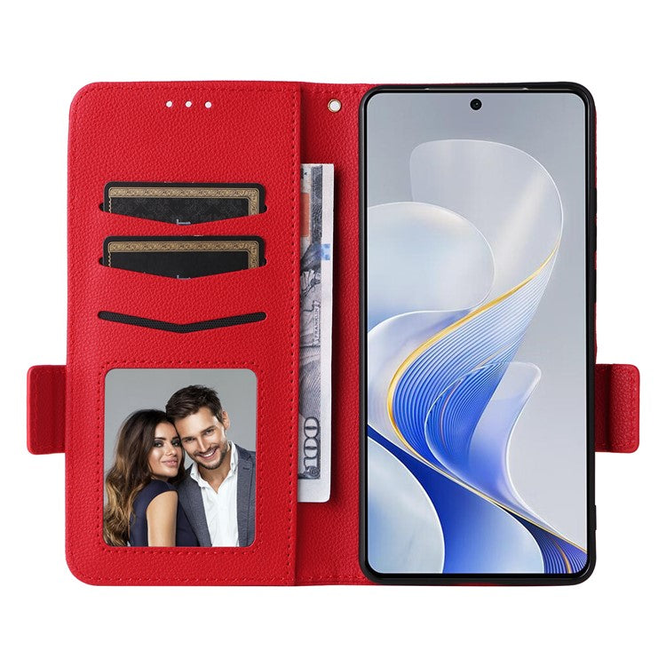 For vivo S19 5G Case with Strap Leather Phone Cover Litchi Texture Horizontal Flip - Red