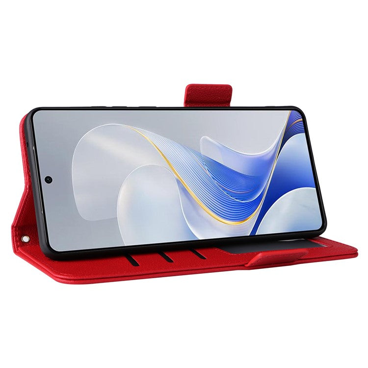 For vivo S19 5G Case with Strap Leather Phone Cover Litchi Texture Horizontal Flip - Red