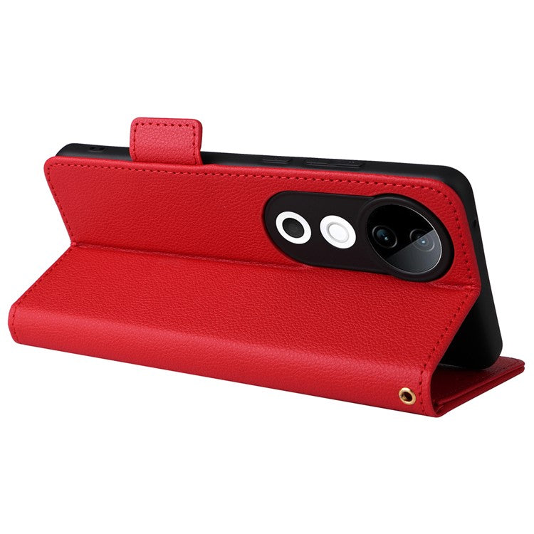 For vivo S19 5G Case with Strap Leather Phone Cover Litchi Texture Horizontal Flip - Red