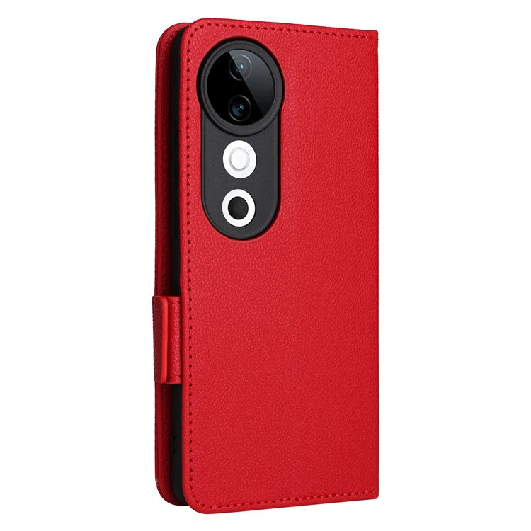 For vivo S19 5G Case with Strap Leather Phone Cover Litchi Texture Horizontal Flip - Red