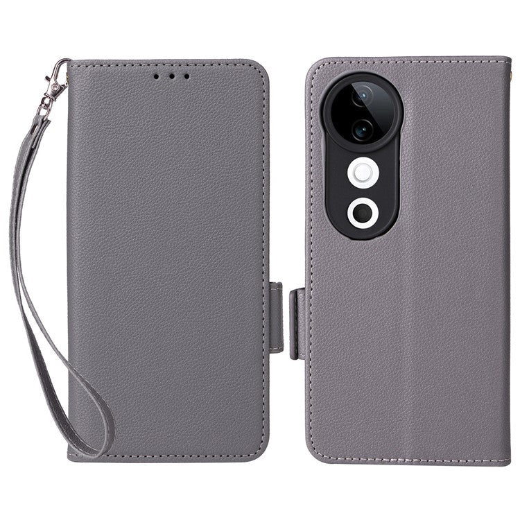 For vivo S19 5G Case with Strap Leather Phone Cover Litchi Texture Horizontal Flip - Grey