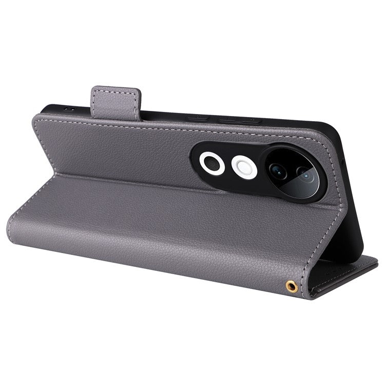 For vivo S19 5G Case with Strap Leather Phone Cover Litchi Texture Horizontal Flip - Grey