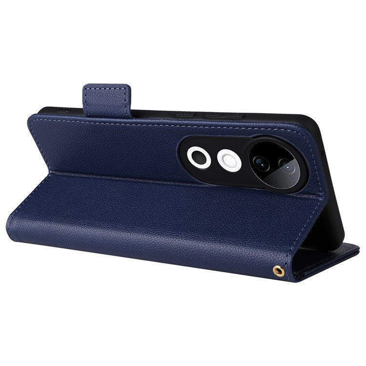 For vivo S19 5G Case with Strap Leather Phone Cover Litchi Texture Horizontal Flip - Dark Blue