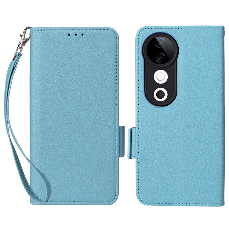 For vivo S19 5G Case with Strap Leather Phone Cover Litchi Texture Horizontal Flip - Baby Blue
