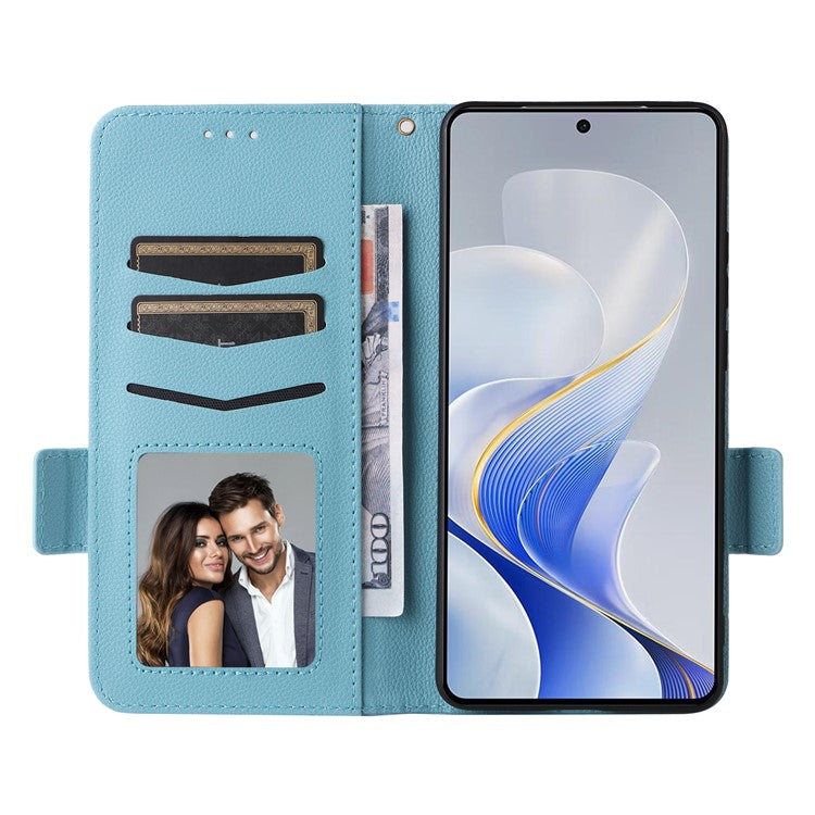 For vivo S19 5G Case with Strap Leather Phone Cover Litchi Texture Horizontal Flip - Baby Blue