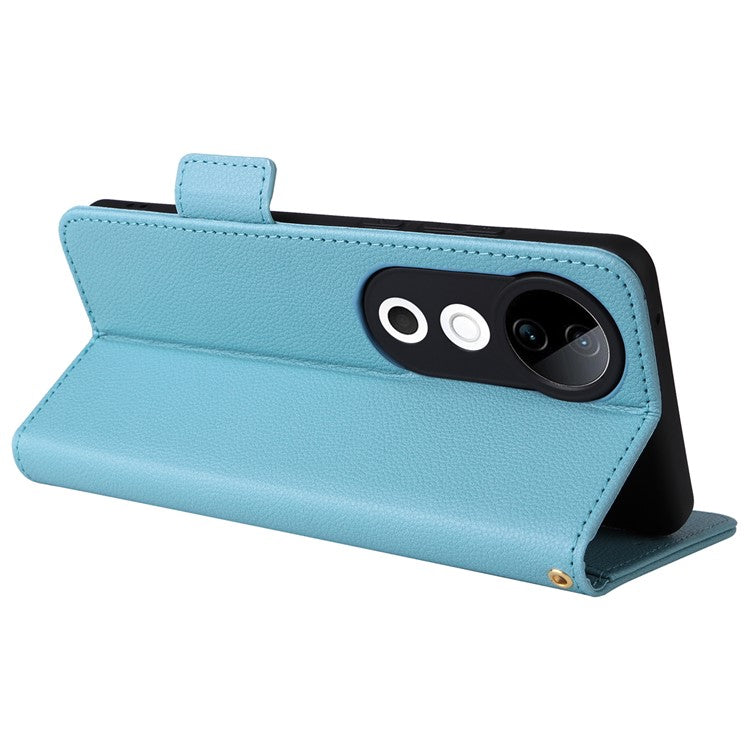 For vivo S19 5G Case with Strap Leather Phone Cover Litchi Texture Horizontal Flip - Baby Blue