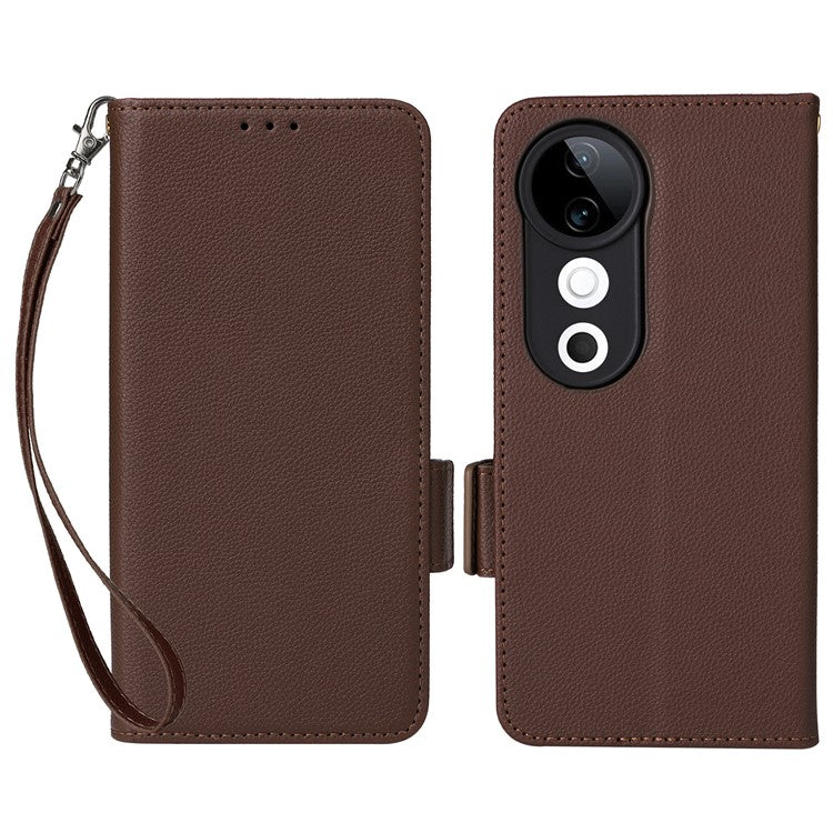 For vivo S19 5G Case with Strap Leather Phone Cover Litchi Texture Horizontal Flip - Brown